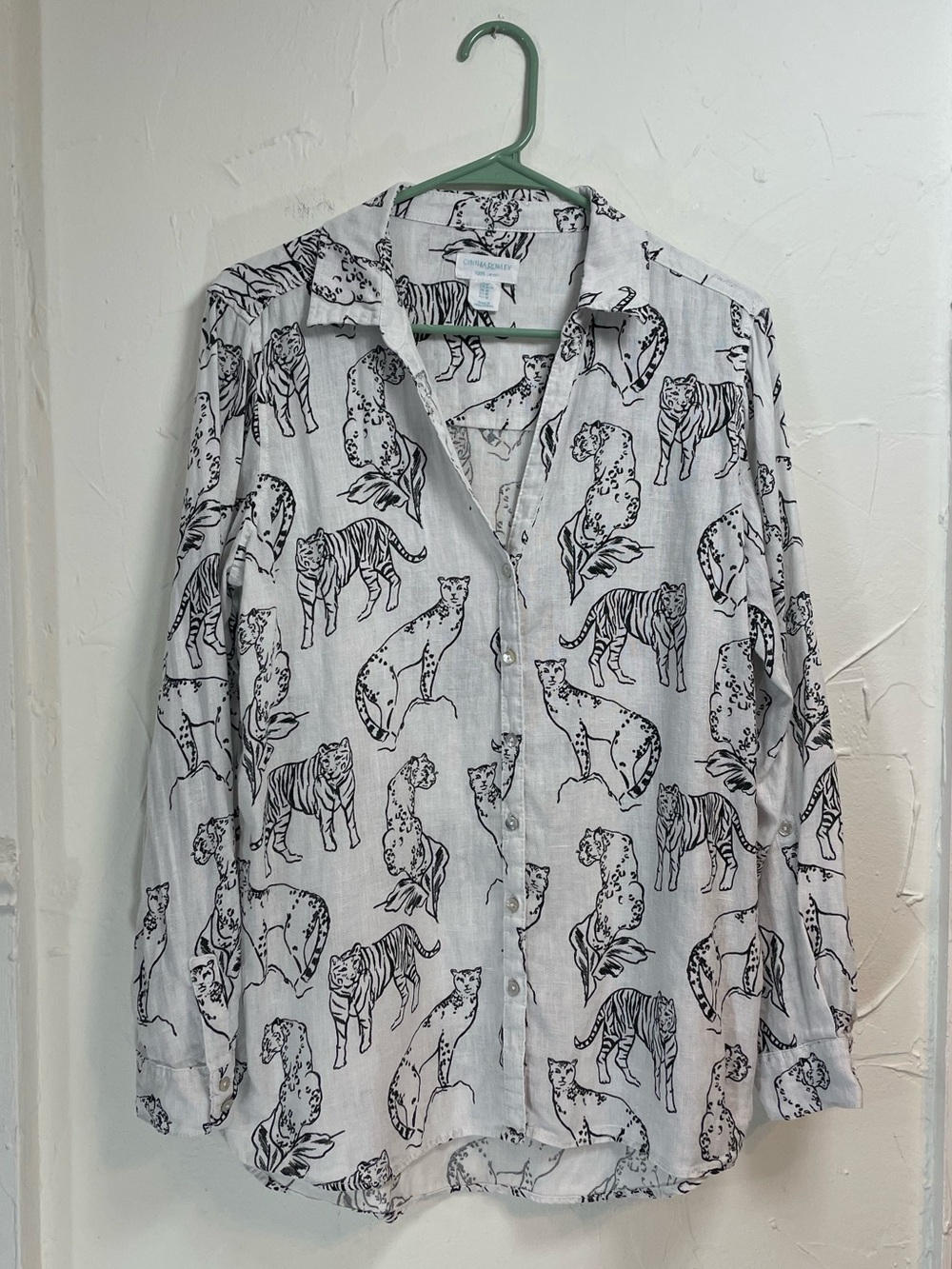 Cynthia Rowley Wild Cat 100% Linen Button Front Shirt | White Size Medium